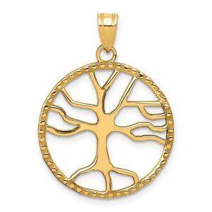 14k Yellow Gold Round Framed Tree of Life Pendant, 20mm (3/4 inch)
